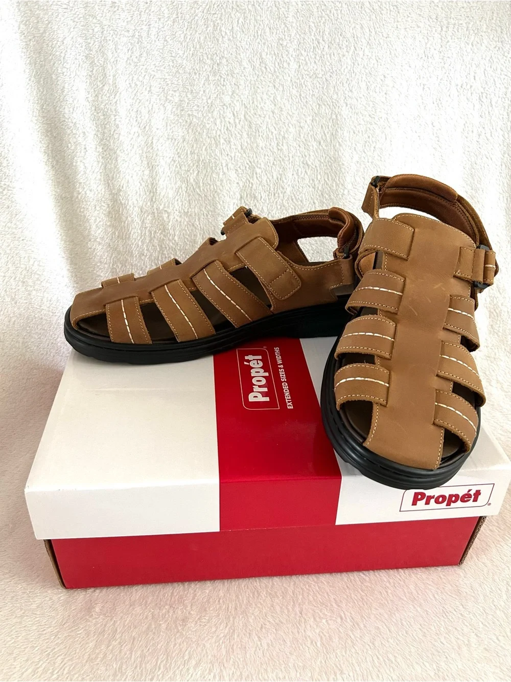 Propet Hunter Fisherman's Sandals Mens Size 11 3E Tan Leather Casual New in Box